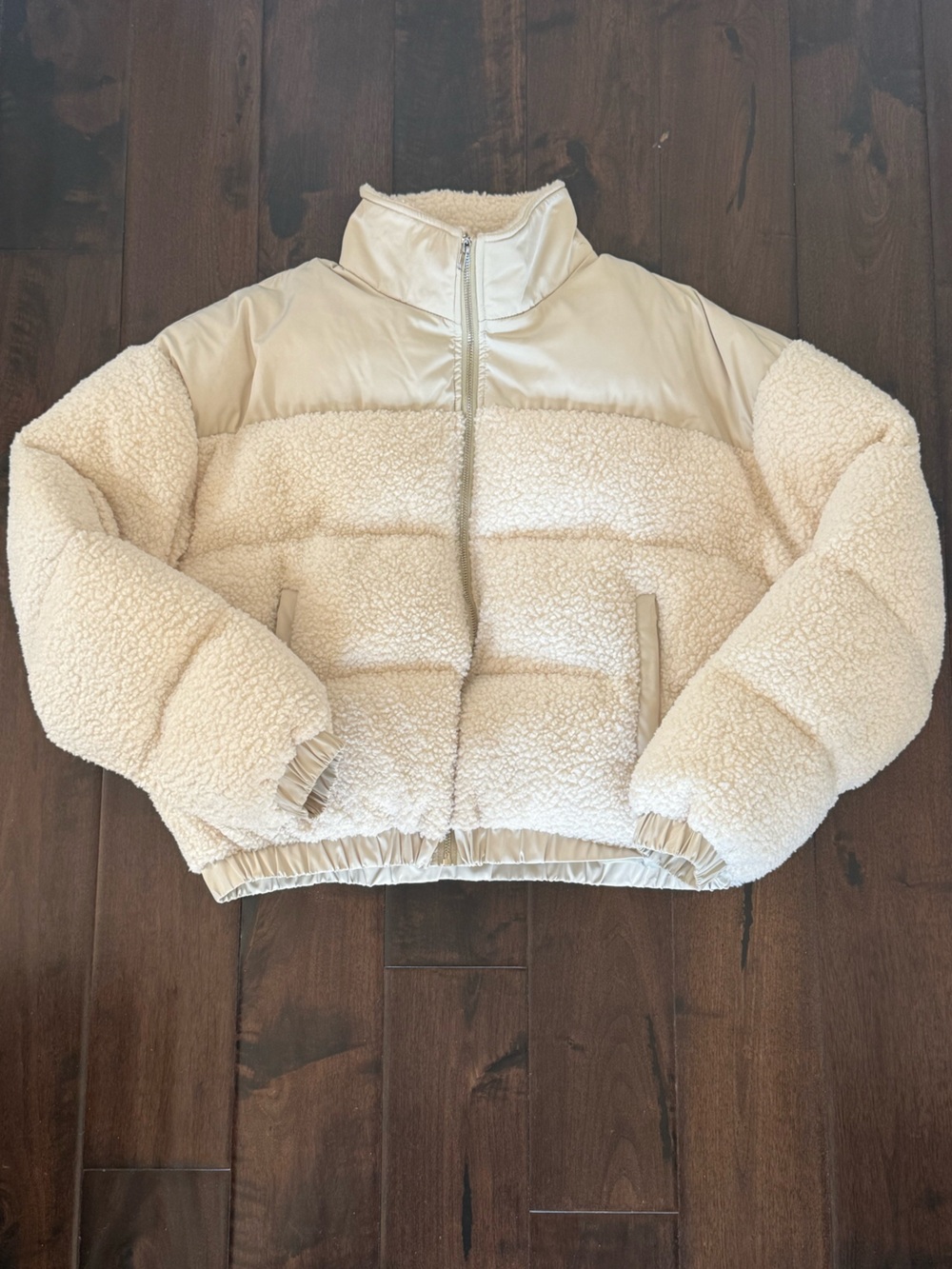 Edikted Cream Sherpa Puffer Jacket with High Collar
